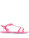 Valentino Rockstud-embellished Flat Sandals In Pink