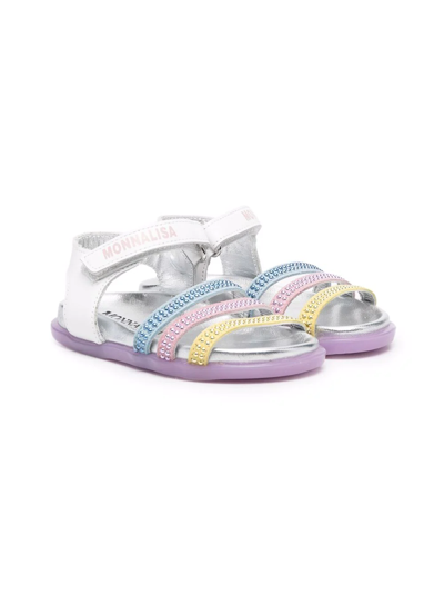 Monnalisa Kids' Colour-block Strap Sandals In Silver