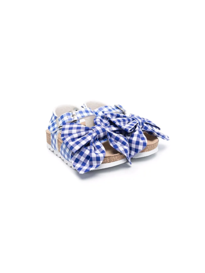 Monnalisa Kids' Oversize Check Bow Sandals In Blue