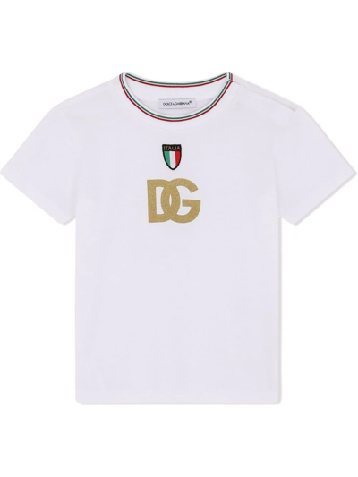 Dolce & Gabbana Babies' Glitter-logo Italia T-shirt In White