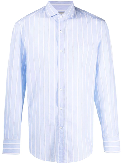 Brunello Cucinelli Vertical Stripe Print Shirt In Blue