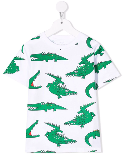 Stella Mccartney White T-shirt For Kids With Green Crocodiles