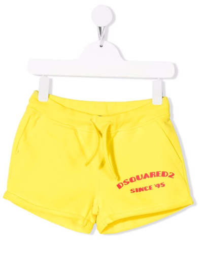 Dsquared2 Kids' Logo印花运动短裤 In Yellow