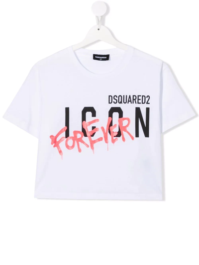 Dsquared2 Teen Icon Forever Print T-shirt In Bianco