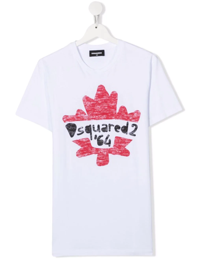Dsquared2 Teen Maple Leaf Logo T-shirt In White