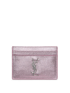 Saint Laurent Metallic Card Holder In Pink