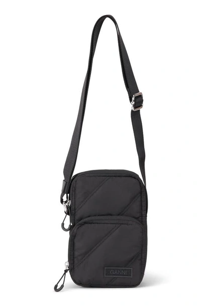 Ganni Mini Quilted Recycled Polyester Crossbody In Black