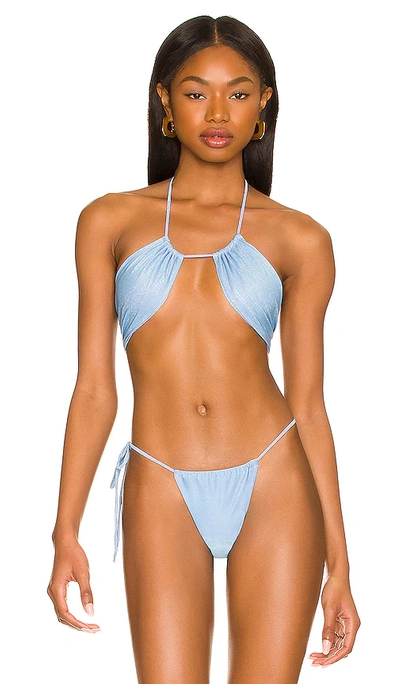 Monica Hansen Beachwear Halter Bikini Top In Blue Lurex