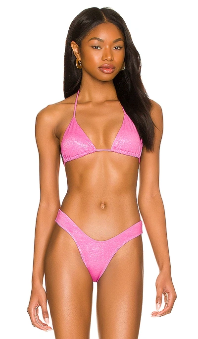 Monica Hansen Beachwear Padded Triangle Bikini Top In Pink Lurex
