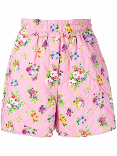 Msgm Floral-print Quilted Shorts In Pink