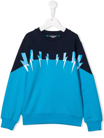 Neil Barrett Kids' Panelled Cotton Sweatshirt In Blue