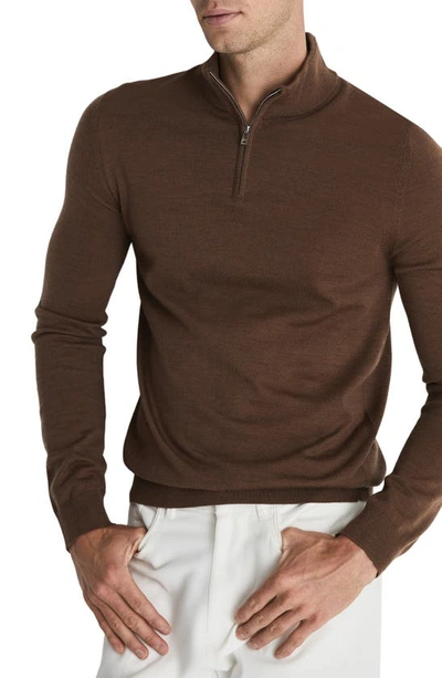 Reiss Blackhall Funnel Neck Half Zip Sweater In Toffee Brown