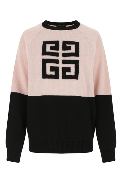Givenchy 4g Logo Intarsia Bicolor Cashmere Sweater In Black,pink