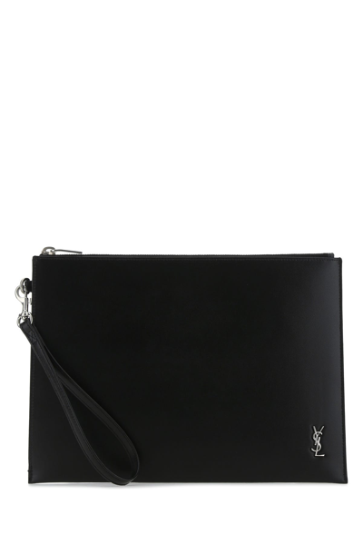 Saint Laurent Black Leather Pouch  Nd  Uomo Tu