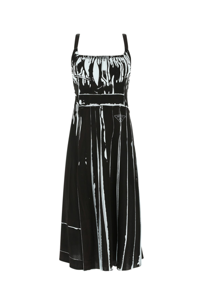 Prada Printed Stretch Viscose Dress Nd  Donna 42 In Black Star