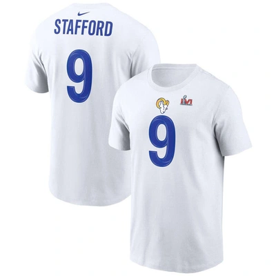 Nike Men's  Matthew Stafford White Los Angeles Ramssuper Bowl Lvi Bound Name And Number T-shirt