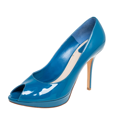 Pre-owned Dior Peep Toe Platform Pumps Size 41 In Blue