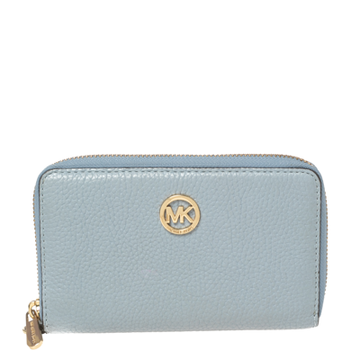 Pre-owned Michael Michael Kors Light Blue Leather Fulton Zip Around Wallet