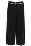 Moschino Cropped Chain-trimmed Stretch-crepe Wide-leg Pants In Black