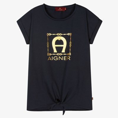 Aigner Teen Girls Blue Logo T-shirt