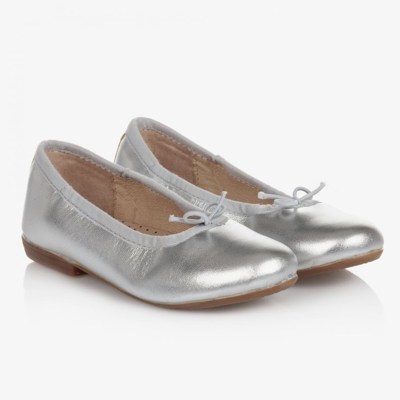 OLD SOLES GIRLS SILVER LEATHER BALLERINAS 