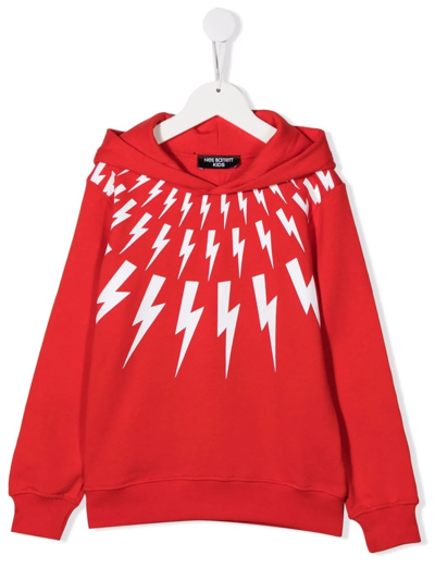 Neil Barrett Fair Isle Thunderbolt Hoodie In Red