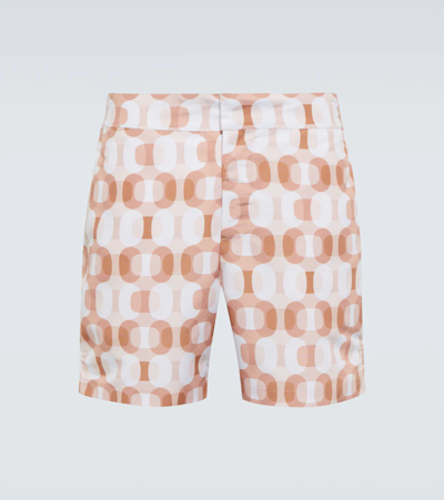 Frescobol Carioca Classic Graphic-print Recycled-woven Swim Shorts In Coconut Milk/muted Clay