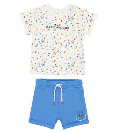 Marc Jacobs Babies' 印花棉质t恤与短裤套装 In White Blue