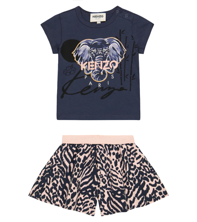 Kenzo Multicolor Set For Baby Girl With Elephant In Grigio