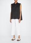 Eskandar A-line Collarless Sleeveless Linen Shirt In Black