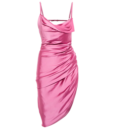 Jacquemus Le Splash Saudade Satin Ruched Asymmetric Strappy Dress In Pink