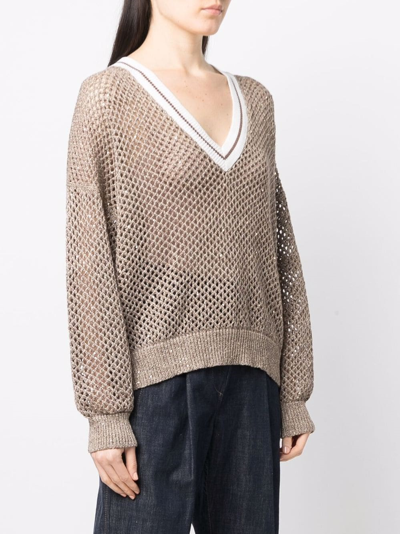 Brunello Cucinelli V-neck Sweater In Brown