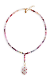 JOIE DIGIOVANNI SANGRIA 14K YELLOW GOLD SPINEL; RUBY; PEARL DROP NECKLACE