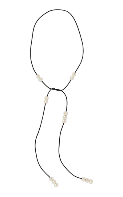 Joie Digiovanni Pearl; Leather Lariat Necklace In Black