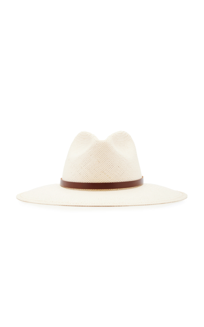 Janessa Leone Paloma Suede Trimmed Straw Fedora In Neutral