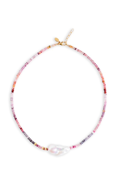 Joie Digiovanni Cotton Candy 14k Yellow Gold Spinel; Pearl Necklace In Pink