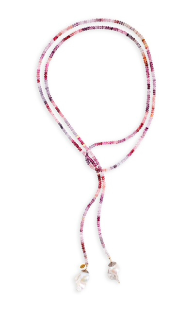 Joie Digiovanni Cotton Candy 14k Yellow Gold Spinel; Diamond And Pearl Lariat Necklace In Pink