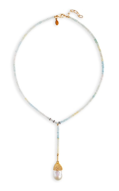 Joie Digiovanni Ice 14k Yellow Gold Aquamarine; Diamond; Pearl Drop Necklace In Blue