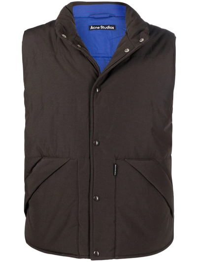 Acne Studios Face-patch Padded Hooded Gilet In Brown