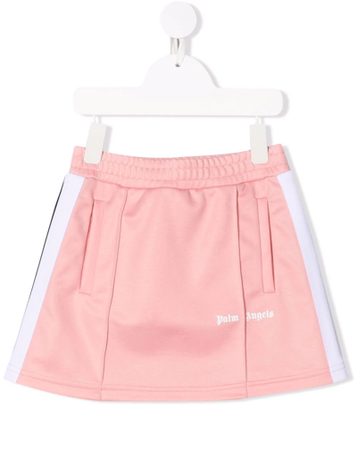 Palm Angels Kids Girls Pink Track Skirt With Logo Print