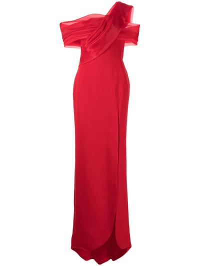 Gaby Charbachy Asymmetric-neckline Mermaid Gown In Red
