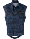 PORTS V SLOGAN-PRINT DENIM GILET