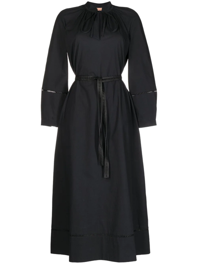 Yves Salomon Belted Midi Shirt Dress In Black