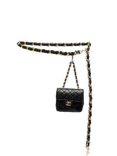 Pre-owned Chanel 1990s Micro Classic Flap Belt Bag In Black