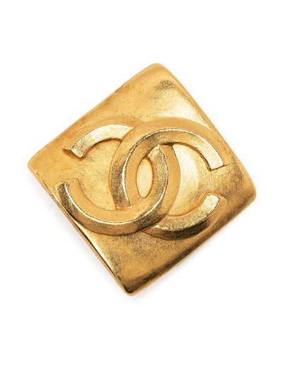 Pre-owned Chanel 1996 Diamond-shaped Cc Brooch In Gold