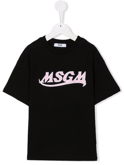Msgm Kids' Logo-print T-shirt In Black