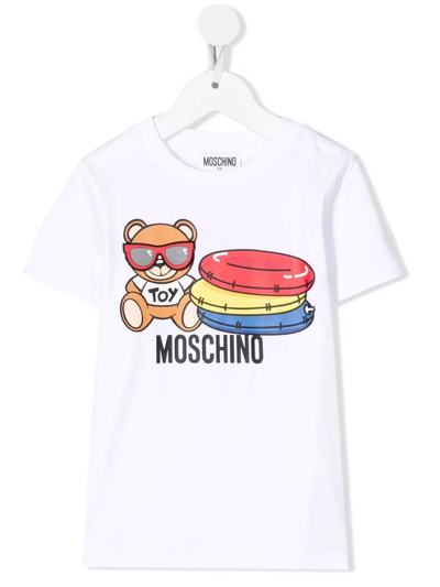Moschino Kids White T-shirt With Baywatch Teddy Bear Print