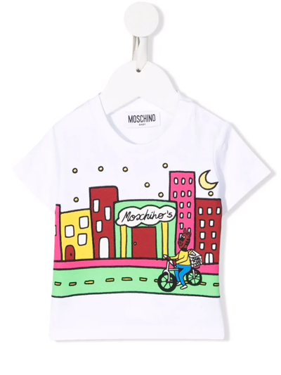 Moschino Babies' Graphic-print Short-sleeved T-shirt In White
