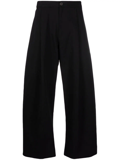 Studio Nicholson Sorte Pleated Cotton-twill Wide-leg Trousers In Black