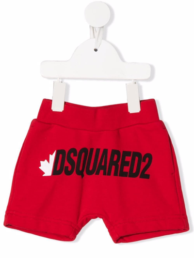 Dsquared2 Babies' Logo印花平纹针织短裤 In Red